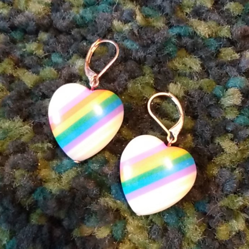 Vintage Rainbow Heart Earrings